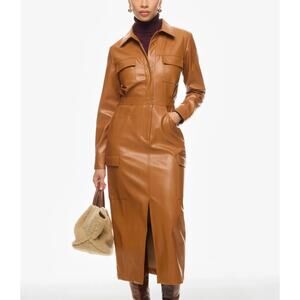 Marissa Webb Brown Faux Leather Midi Dress Size 14 Sheath Career Designer $430